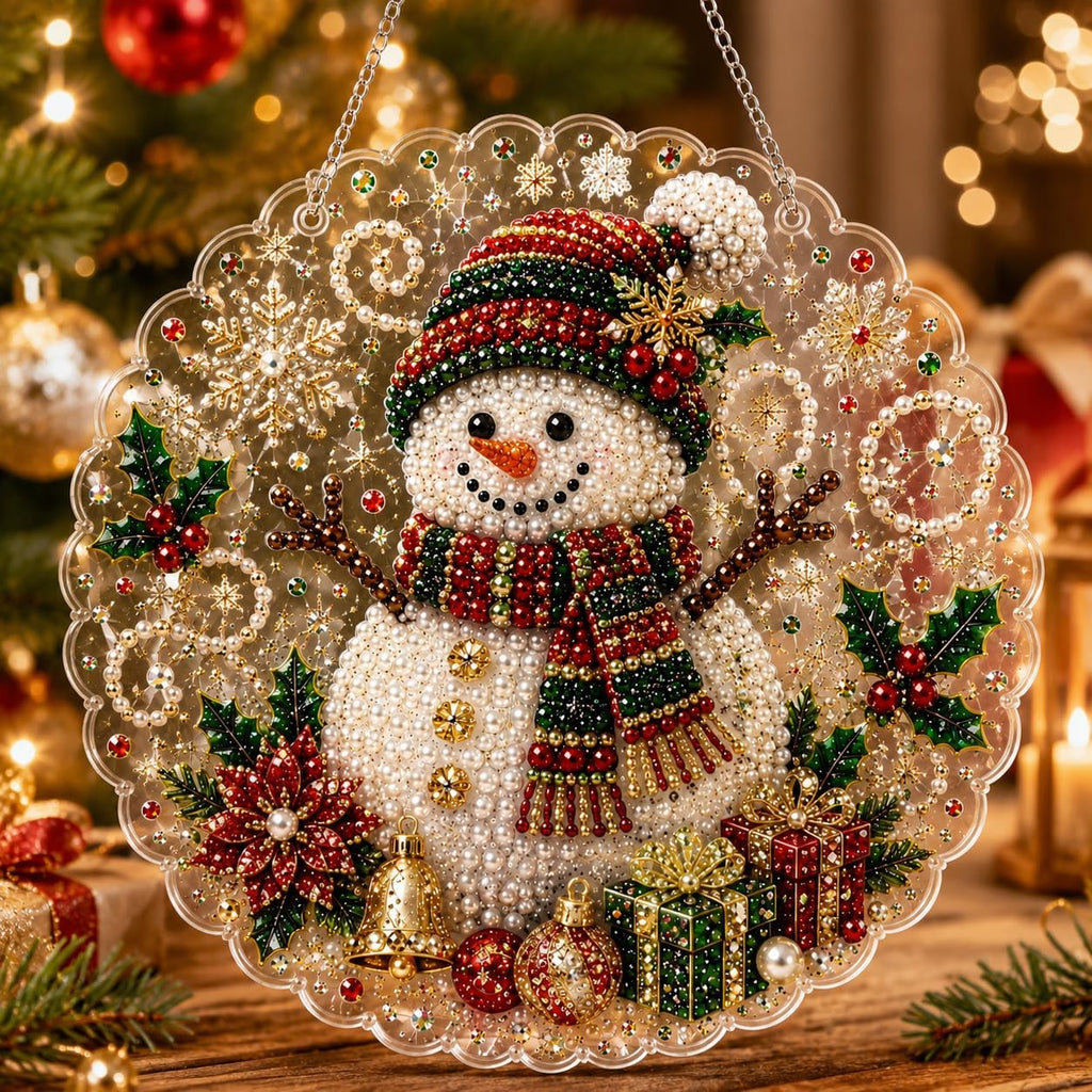 VEDRML Christmas Pearl Diamond Arts Suncatcher DIY Kit (Style 3, 8inch)