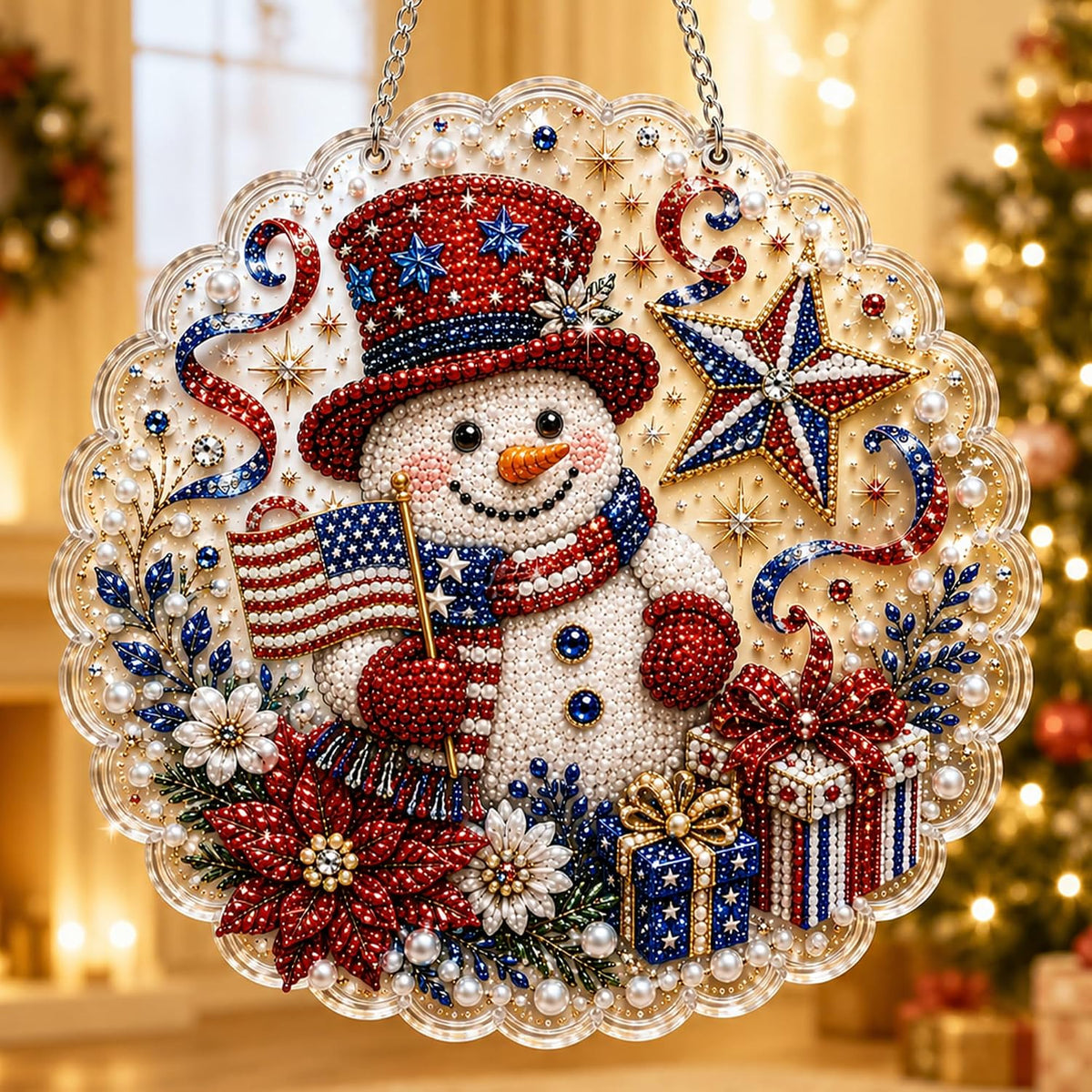 VEDRML Christmas Pearl Diamond Arts Suncatcher DIY Kit (Style 3, 8inch)