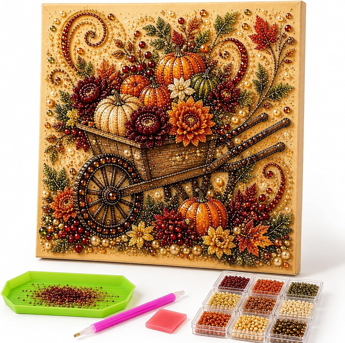 Autumn Pearl Art Kit for Adults, 3D Diamond Painting with Pearls and Beads