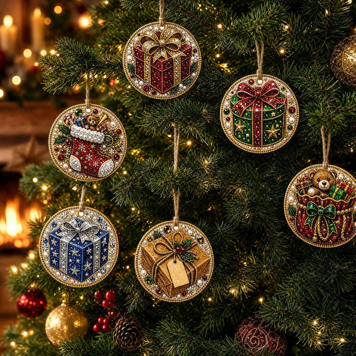 Christmas Ornaments Pearl Diamond Art Kits For Adults, Diy Wooden Diamond Art Christmas Ornaments For Christmas Tree With Pearls, Hanging Special-Shaped Gems & Jute Twine, Christmas Decor Craft#W