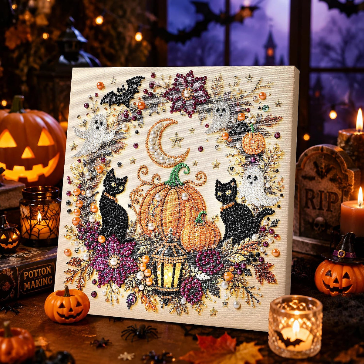 YHTWKYHTOY Halloween Ghost Pearl Diamond Art DIY Kit, 3D Diamond Painting