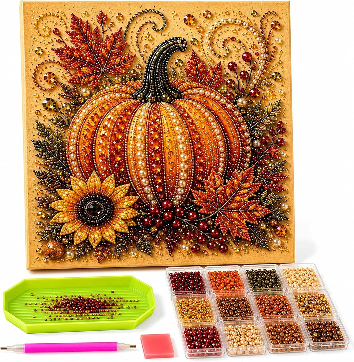 Autumn Pearl Art Kit for Adults, 3D Diamond Painting with Pearls and Beads