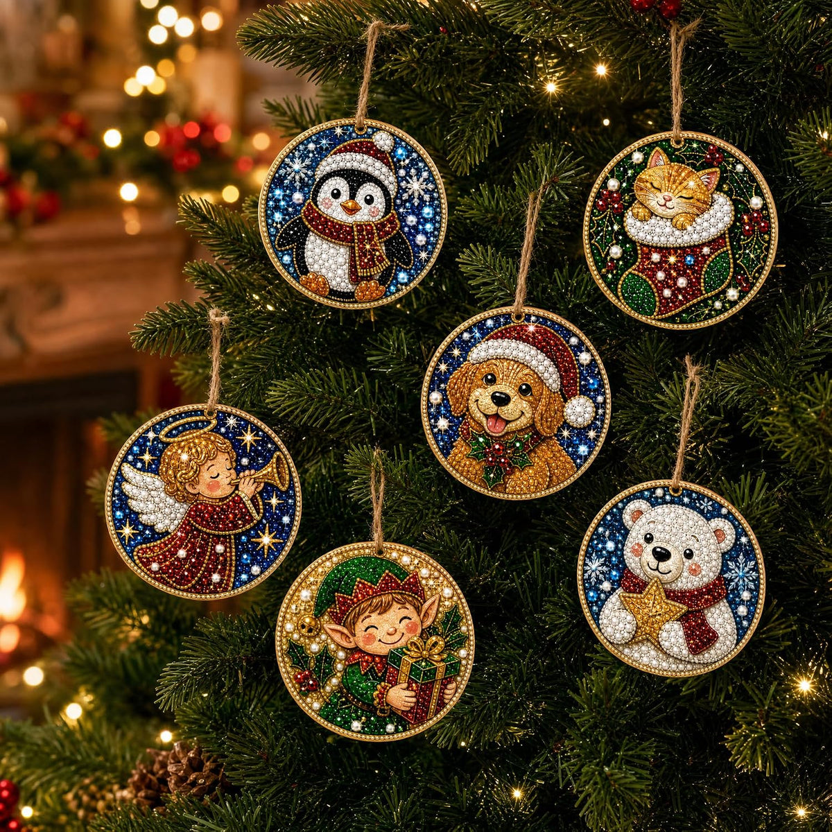 Christmas Ornaments Pearl Diamond Art Kits For Adults, Diy Wooden Diamond Art Christmas Ornaments For Christmas Tree With Pearls, Hanging Special-Shaped Gems & Jute Twine, Christmas Decor Craft#W