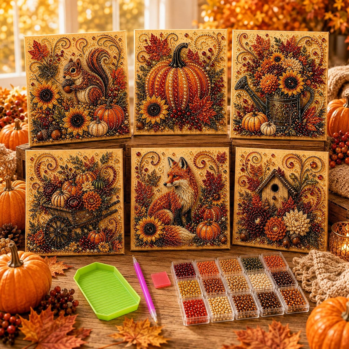 Autumn Pearl Art Kit for Adults, 3D Diamond Painting with Pearls and Beads