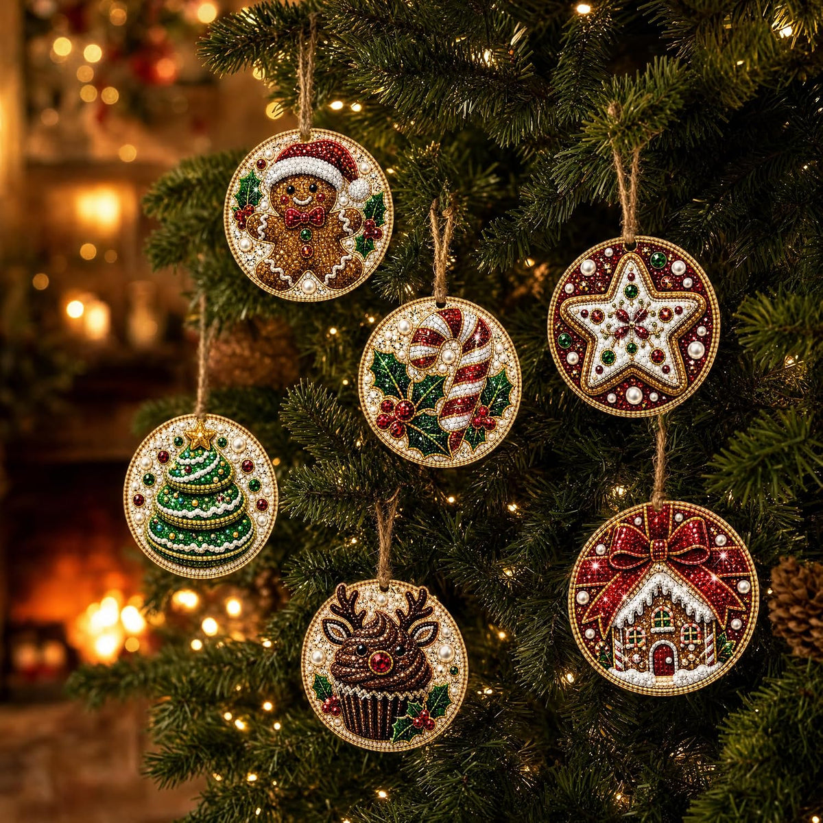 Christmas Ornaments Pearl Diamond Art Kits For Adults, Diy Wooden Diamond Art Christmas Ornaments For Christmas Tree With Pearls, Hanging Special-Shaped Gems & Jute Twine, Christmas Decor Craft#W