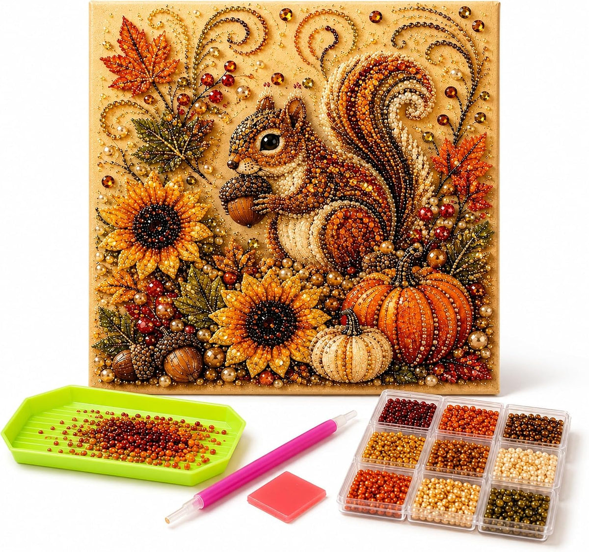 Autumn Pearl Art Kit for Adults, 3D Diamond Painting with Pearls and Beads