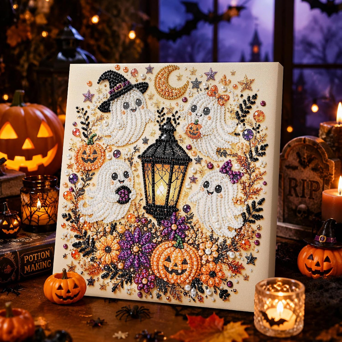 YHTWKYHTOY Halloween Ghost Pearl Diamond Art DIY Kit, 3D Diamond Painting
