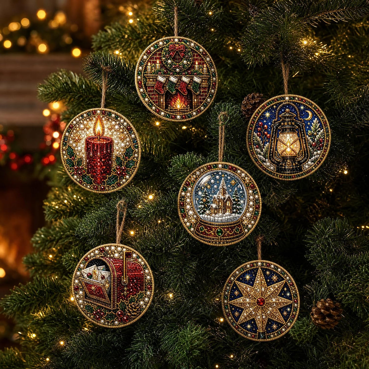 Christmas Ornaments Pearl Diamond Art Kits For Adults, Diy Wooden Diamond Art Christmas Ornaments For Christmas Tree With Pearls, Hanging Special-Shaped Gems & Jute Twine, Christmas Decor Craft#W