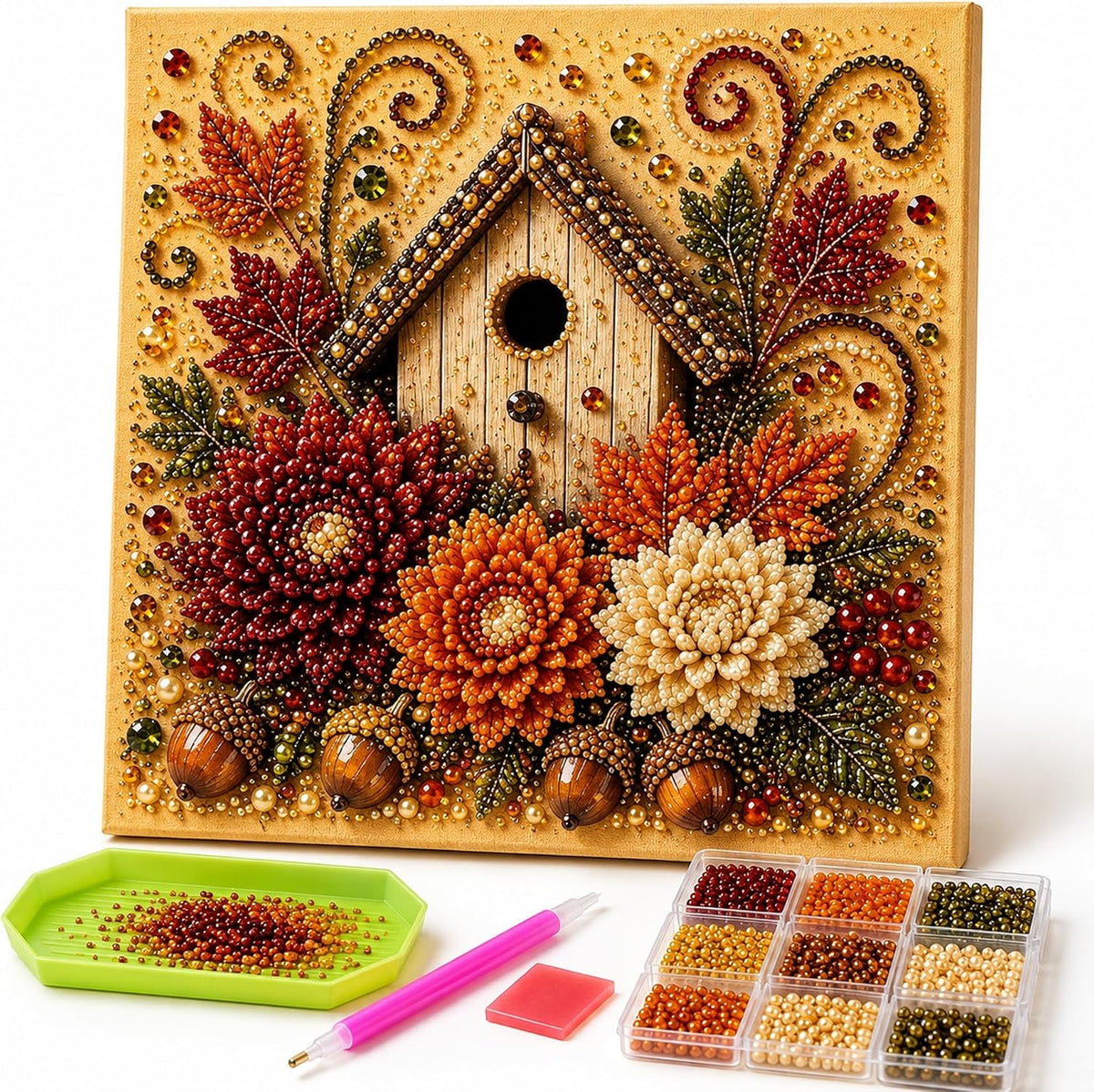 Autumn Pearl Art Kit for Adults, 3D Diamond Painting with Pearls and Beads