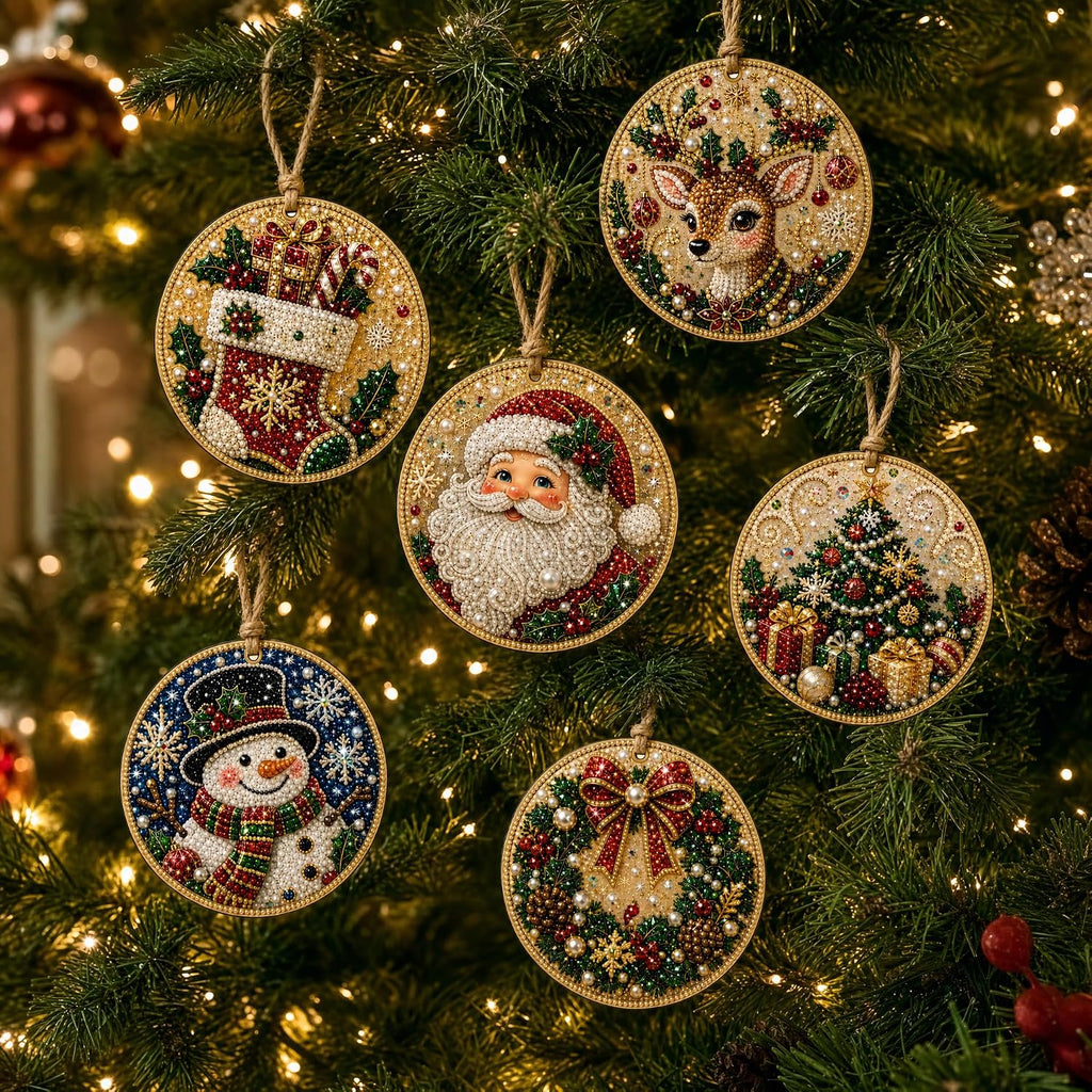 Christmas Ornaments Pearl Diamond Art Kits For Adults, Diy Wooden Diamond Art Christmas Ornaments For Christmas Tree With Pearls, Hanging Special-Shaped Gems & Jute Twine, Christmas Decor Craft#W