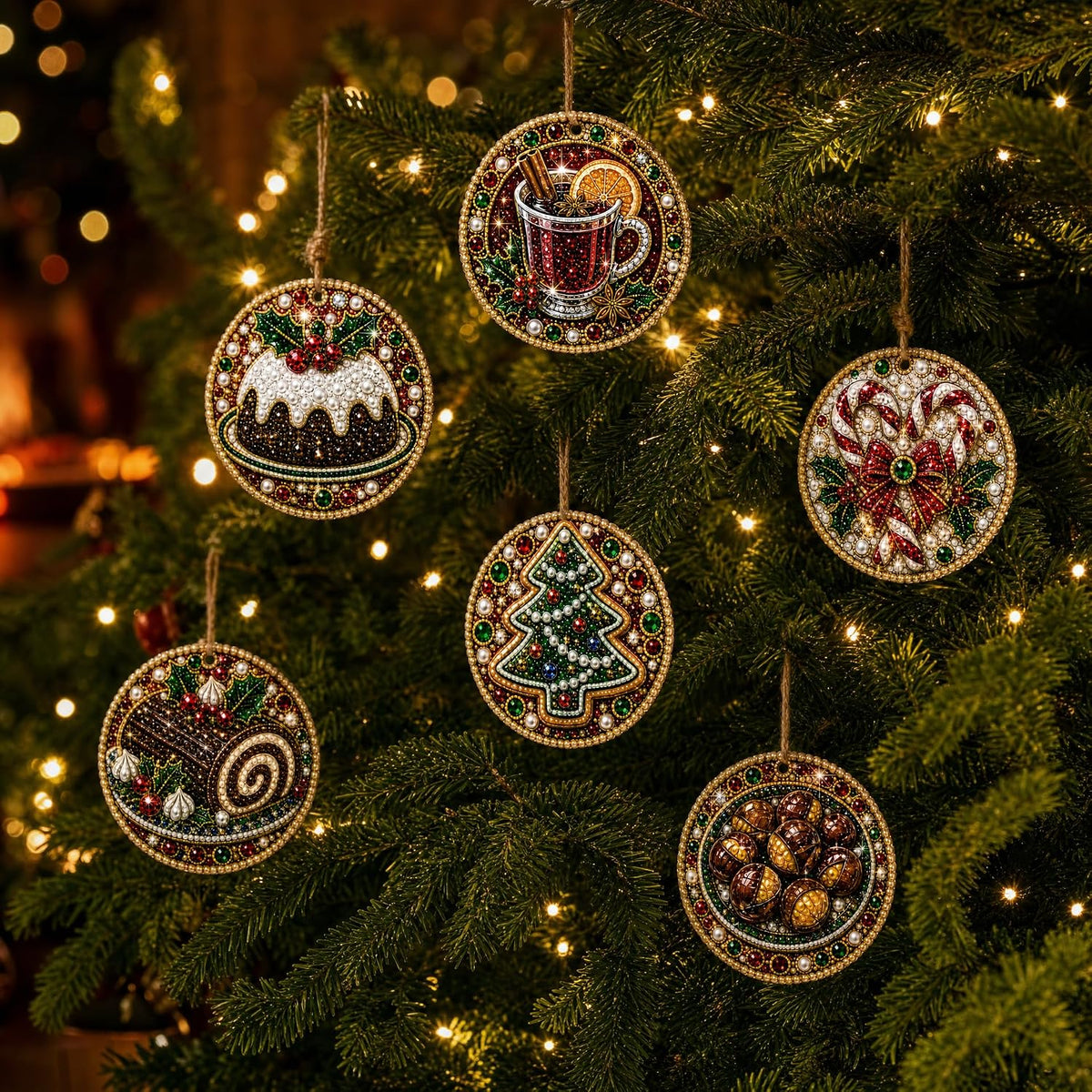 Christmas Ornaments Pearl Diamond Art Kits For Adults, Diy Wooden Diamond Art Christmas Ornaments For Christmas Tree With Pearls, Hanging Special-Shaped Gems & Jute Twine, Christmas Decor Craft#W